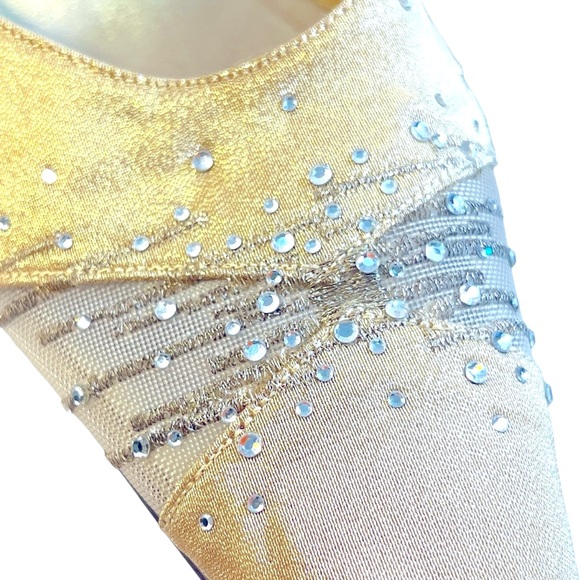 ST JOHN Beige Metallic Crystal Embellished Evening sling back Heels 8.5B - Picture 5 of 15